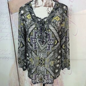 INC International Concepts Beach Sheer Airy Beaded Tunic Cover Up Top Medium